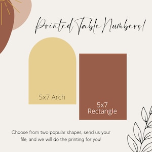 Table Number Printing Service, Arch or Rectangle Shape, Die Cut Service, Free Ship, 5x7 Single or Double Sided Print