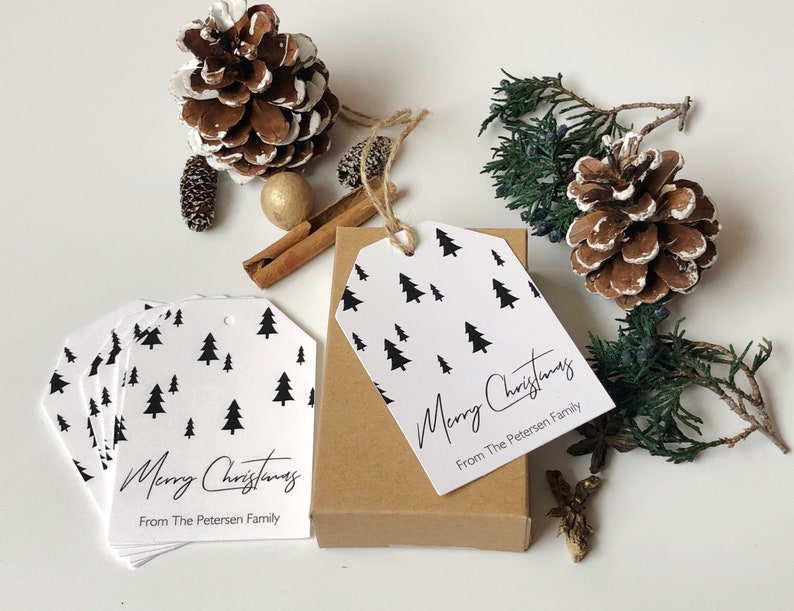 Minimal Christmas Tags, Modern Pine Trees Gift Tags, Handmade Holiday Gift Tag, Nordic Christmas Tag Sets of 8 Printed Tags image 8