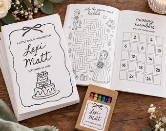 Set of 12 Personalized Wedding Activity Books for Kids, Kids Wedding Coloring Book, Wedding Favor Activity Pack, Crayons & Stickers