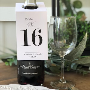 Étiquettes de bouteille de vin de mariage, cartes de numéro de table de vin, numéros de table imprimés, cartes de table d’événement de mariage, étiquette de bouteille de vin personnalisée, ensemble de 12