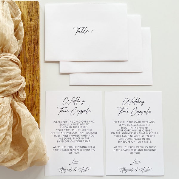 Wedding Time Capsule Cards, Modern Minimalist Table Decor, Anniversary Messages