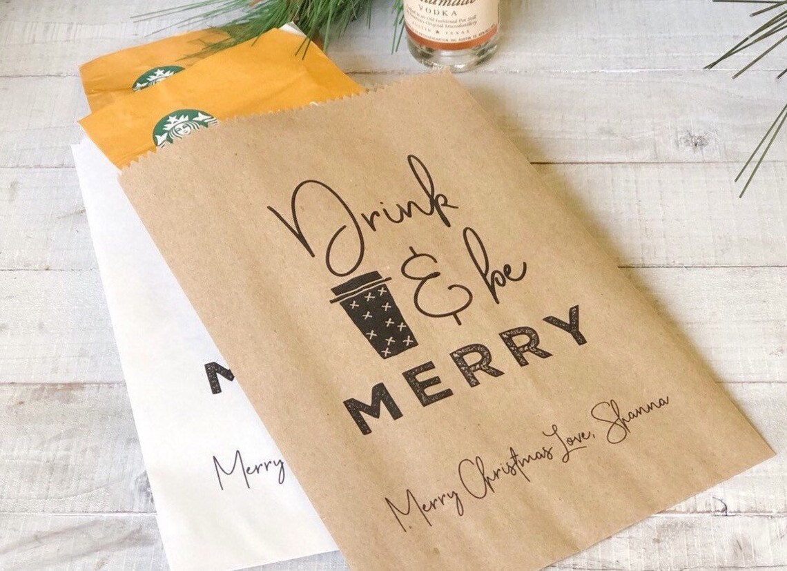 CoWorker Gift Bags For Christmas fun Drink and Be Merry Etsy
