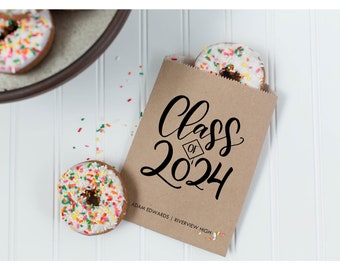 Class of 2024 graduation Donut Bags - Graduation Brunch Ideas - Senior Party Decorations - Custom Printed Favor Bags - Candy Bags - 25pcs