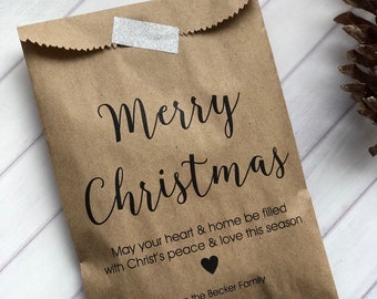 Personalized Christmas Favor Bags, Christmas Gift Bags, Custom Printed Gift Bags for Holidays, sets of 25