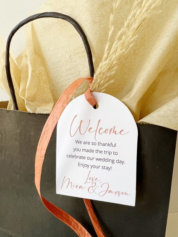 Printed Wedding Welcome Bag Tags, Boho Wedding Gift Tags, Tote Bag
