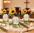 Graduation Centerpiece Tags and Grad Hats - Inspirational Graduation Tags - Graduation Decorations - 8 PRINTED Tags & Grad Hats