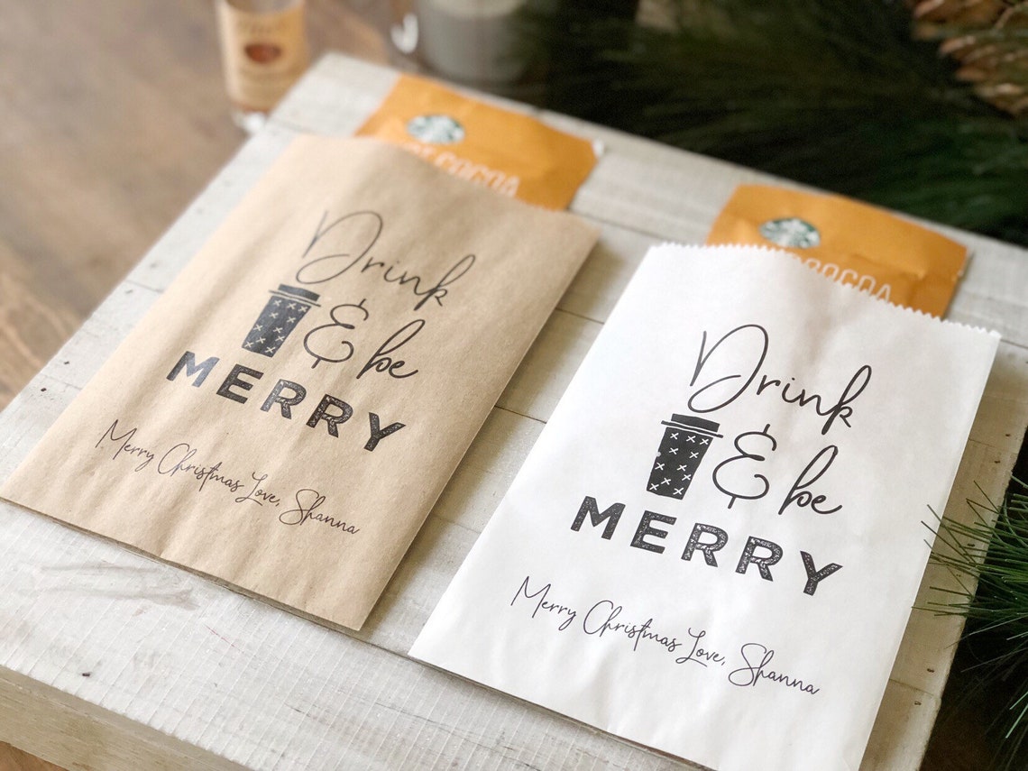 Co-Worker Gift Bags For Christmas fun Drink and Be Merry | Etsy