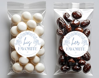 Blue Floral Wedding Favor Stickers: Personalized Candy Bag Seals - 40 Stickers