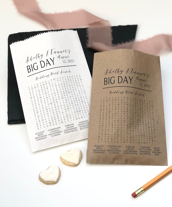 Wedding Word Search Favor Bags, Ceremony Game Bag, Personalized Celebration Goodie Bags, Favors For Guests, Wedding Program Bags