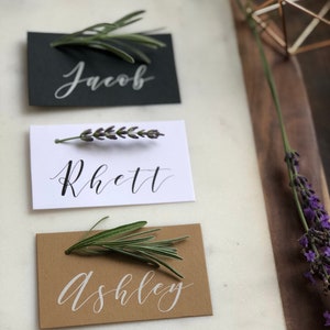 Printed Place Cards, Modern Calligraphy, Minimal, Greenery, Elegant, Classic Wedding, Flat Place Cards, set of 24 image 1