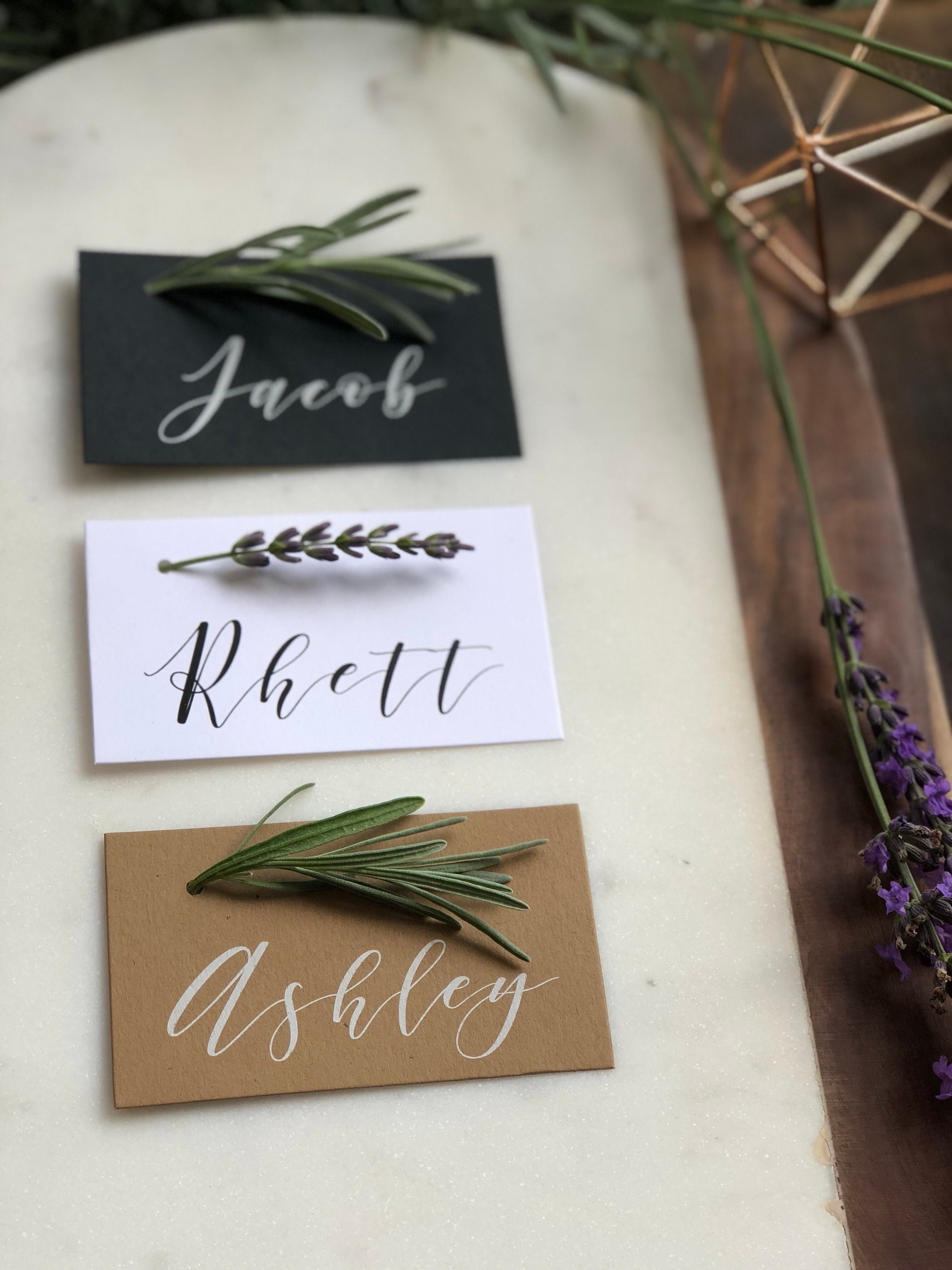 Printed Place Cards Modern Calligraphy Minimal Greenery Etsy