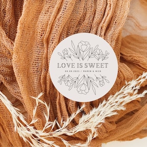 Minimal Wedding Stickers with a black and white floral pattern, we will personalize them for you - sold in sets of 20