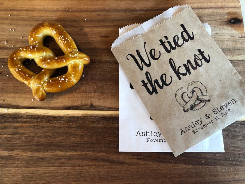 We tied the Knot Pretzel Bags, Waxed Pretzel Bags, Pretzel sleeves, Wedding Snack Bags, Wedding Favors, Food Truck Bags, set of 25 image 3