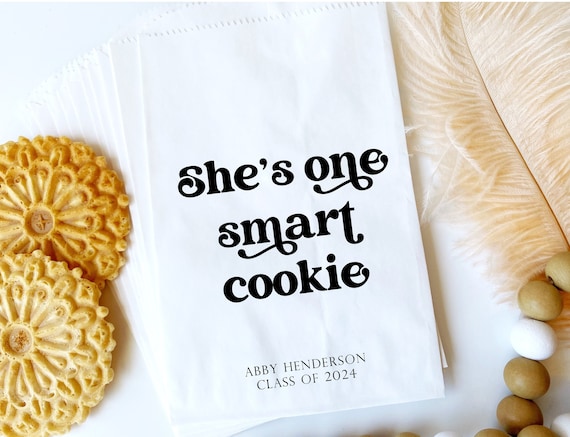 She's One Smart Cookie, Graduation Cookie Bags Printed with Eco Friendly inks on Recycled Paper Bags - packs of 25