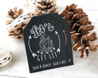 Fire Starter Tags, Let's Get Lit Tags are perfect for Rustic Wedding Favors this Winter, sets of 24