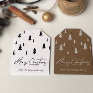 Minimal Christmas Tags, Modern Pine Trees Gift Tags, Handmade Holiday Gift Tag, Nordic Christmas Tag Sets of 8 Printed Tags image 2