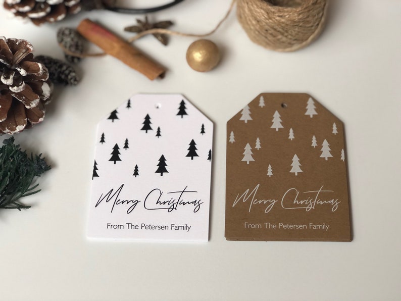 Minimal Christmas Tags, Modern Pine Trees Gift Tags, Handmade Holiday Gift Tag, Nordic Christmas Tag Sets of 8 Printed Tags image 2