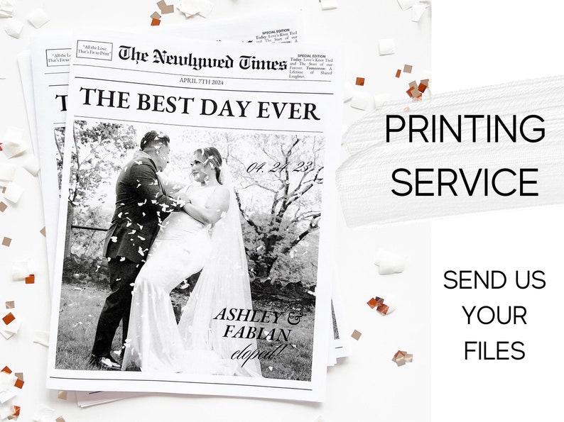 Newspaper Wedding Program Printing, Wedding Newspaper Program, Printed Wedding Programs, Folded Wedding Program, Wedding Print Service, 25pc image 1