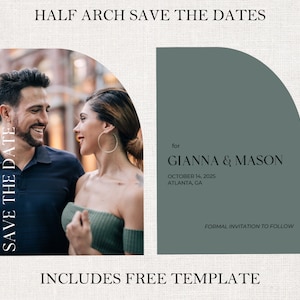 Half Arch Printed Invitations for Save the Date or Wedding, Includes free Canva Template, Modern Minimal Trending Wedding Announcements