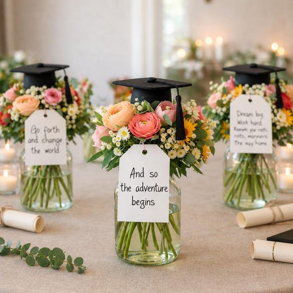 Graduation Centerpiece Tags - Inspirational Graduation Tags - High School Graduation Decorations - 8 PRINTED Tags