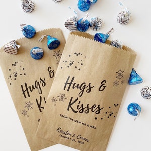 Winter Wedding Favor - Hershey Kiss Goodie Bags - Hugs and Kisses Candy Bags - Wedding Candy Bags - Winter Wedding Decorations