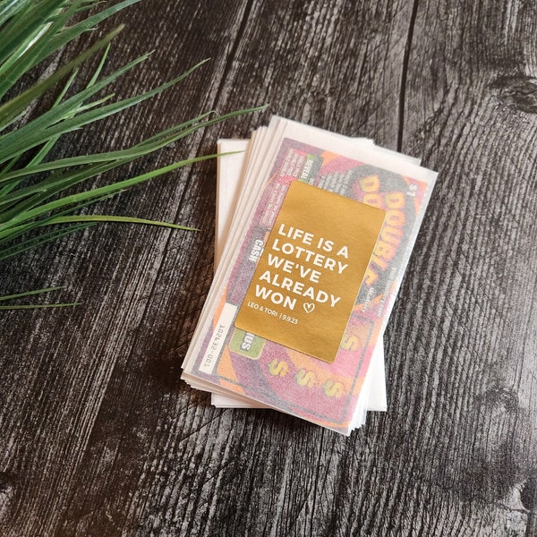 Gold Foil "Life Is a Lottery" Favor Stickers, Wedding Lotto Ticket Favors, Scratch off Favors, Wedding Favors, Lotto Ticket Favors, 18/set