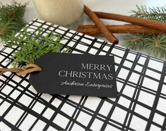 Corporate Holiday Tags, Merry Christmas Present Tags, Personalized Family Tags, Handmade Holiday Gift Tag, Black and White Printed Tag, 2023