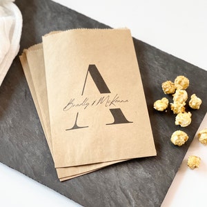 Popcorn Bags with Monogram for wedding receptions and rehersal dinner tables, 25 pcs