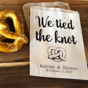 We tied the Knot Pretzel Bags, Waxed Pretzel Bags, Pretzel sleeves, Wedding Snack Bags, Wedding Favors, Food Truck Bags, set of 25 image 6