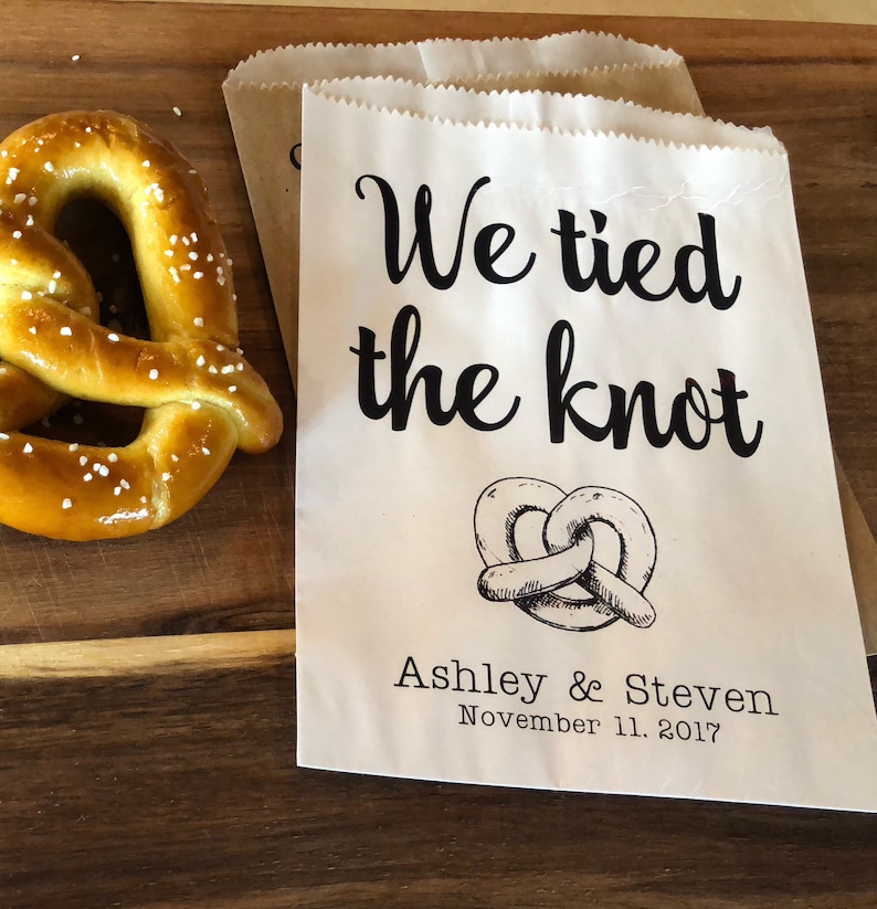 We tied the Knot Pretzel Bags, Waxed Pretzel Bags, Pretzel sleeves, Wedding Snack Bags, Wedding Favors, Food Truck Bags, set of 25 image 6