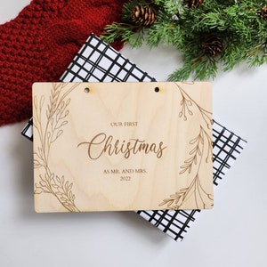 Mr. & Mrs. Wenskaartenorganizer - Card Keeper - Gepersonaliseerd - Our First Christmas - Kerstkaart - Kerstkaart - Fotoalbum - Hout