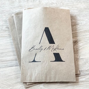 Popcorn Bags with Monogram for wedding receptions and rehersal dinner tables, 25 pcs