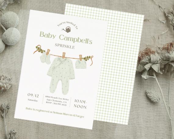 Gender Neutral Baby Sprinkle Printed Invitations, FREE