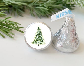 Hershey Kiss® Holiday Stickers - Christmas tree stickers, Custom candy labels - .75 in round stickers - Small seals for Christmas cards