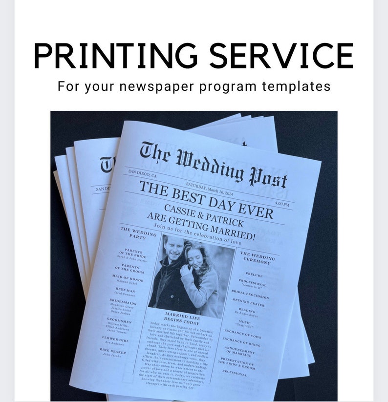 Newspaper Wedding Program Printing, Wedding Newspaper Program, Printed Wedding Programs, Folded Wedding Program, Wedding Print Service, 25pc image 7