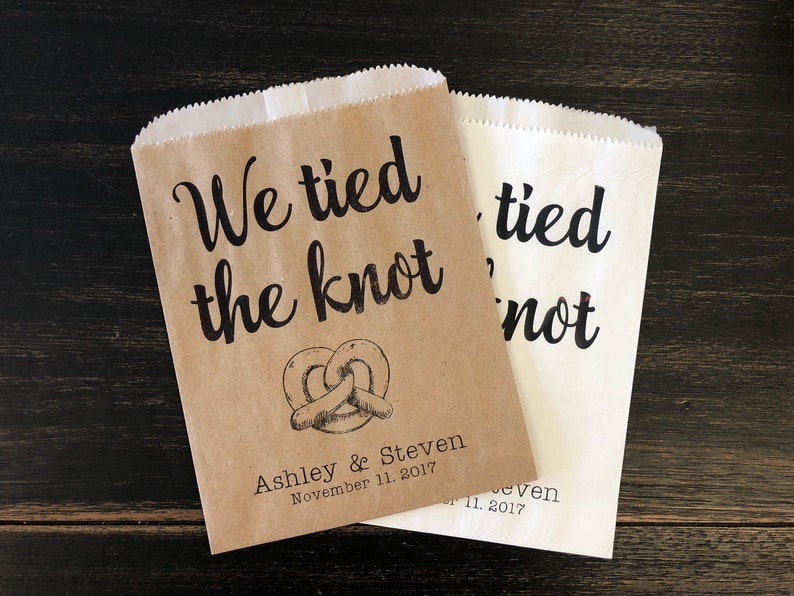 We tied the Knot Pretzel Bags, Waxed Pretzel Bags, Pretzel sleeves, Wedding Snack Bags, Wedding Favors, Food Truck Bags, set of 25 image 8