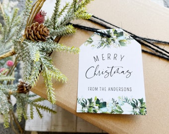 Christmas Greenery Gift Tags Personalized with FREE SHIPPING, Hanukkah Gift Tags, Personalized Holiday Tags Eucalyptus, Mixed Greens, 24pc