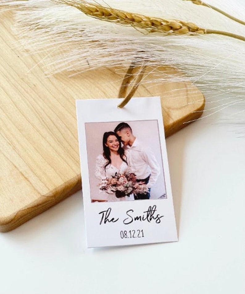 Custom Photo Tags, Personalized Picture Tags, Wedding Tags, Holiday Gift Tags, Minimal Favor Tags, Sets Of 8 image 1