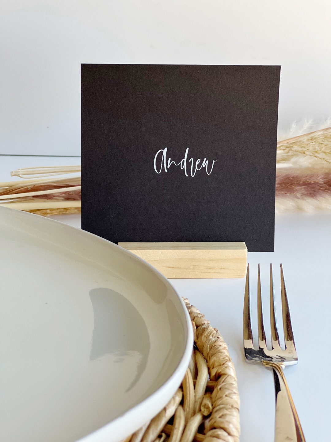 Printed Black Place Cards With White Ink, Large Wedding Place Cards ...