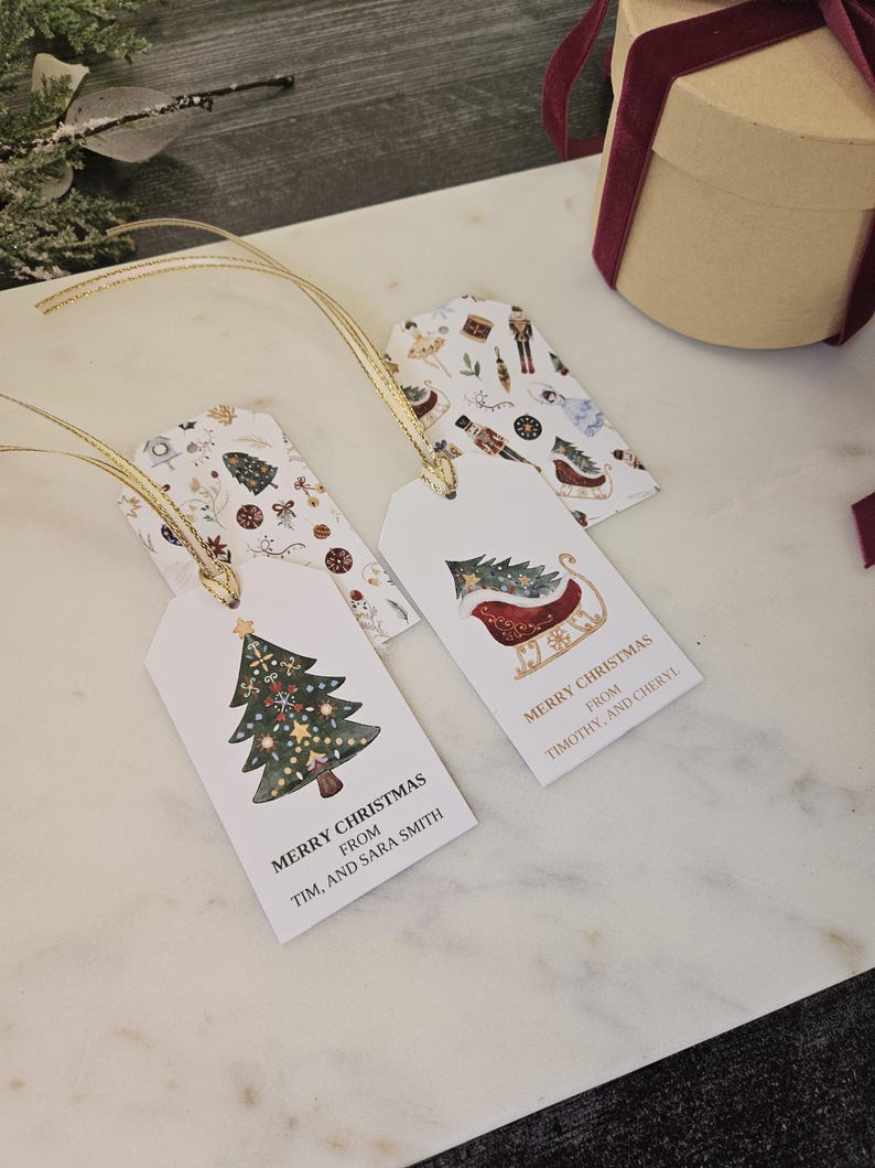 Personalized Watercolor Christmas Gift Tags Set of 16 Customized Phrase