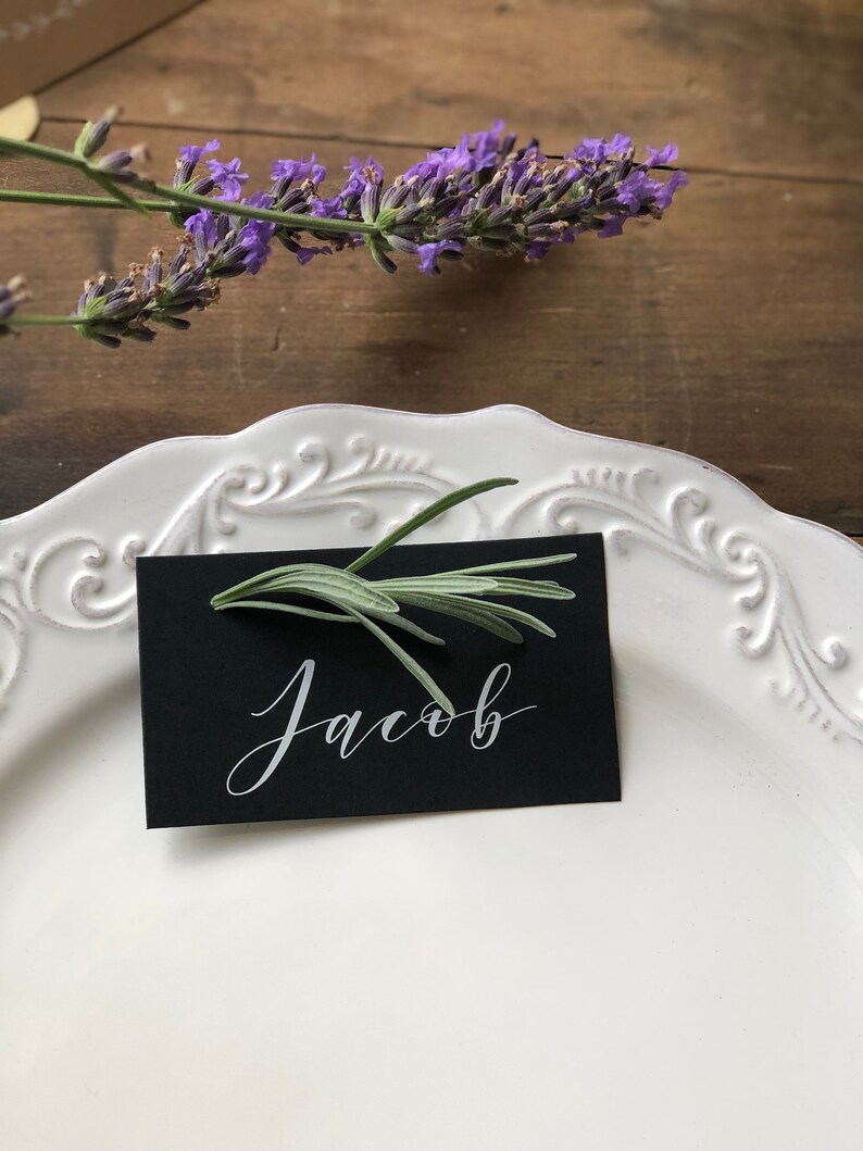 Printed Place Cards, Modern Calligraphy, Minimal, Greenery, Elegant, Classic Wedding, Flat Place Cards, set of 24 image 6