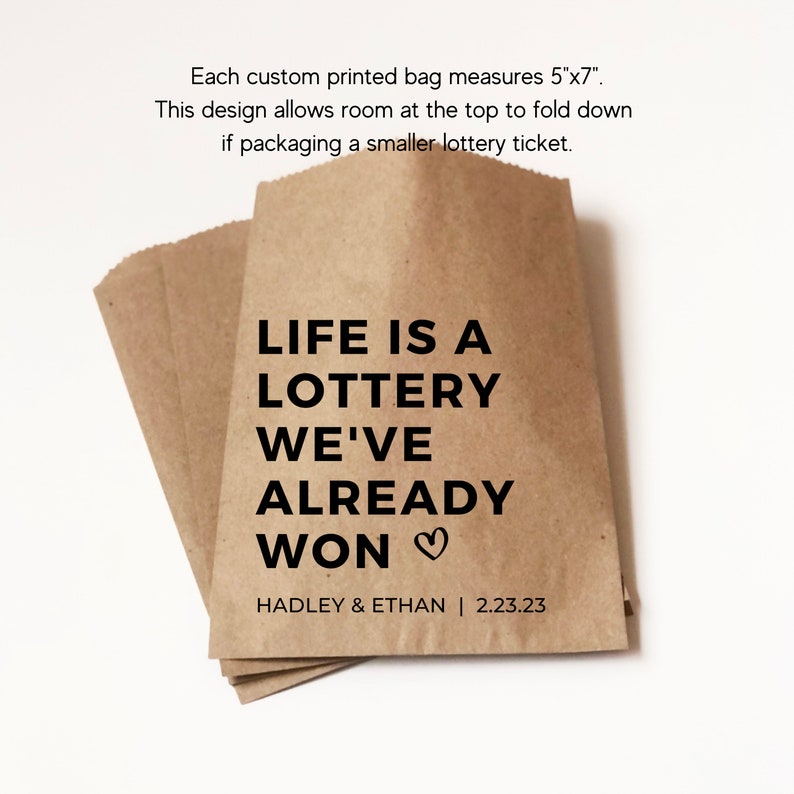 Life is a Lottery Favor Bags, Scratch off Wedding Favors, Wedding Lotto Ticket Favors, Bridal Favors, Lotto Ticket Favors, pkg of 25 image 5