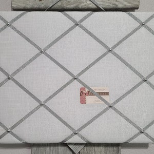 Fabric Memory Board / Inspiration Board / Photo Board / Organization Board / Dream Board / Vision Board / White Linen and Silver Memo Board