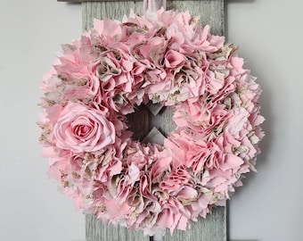 Tea Rose Fabric Wreath, Pink Shabby Chic Lace Decor