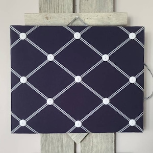 Fabric Memory Board / Ribbon Board / Photo Board / Organization Board / Inspiration Board / Home Office Decor / Navy Blue and White Board