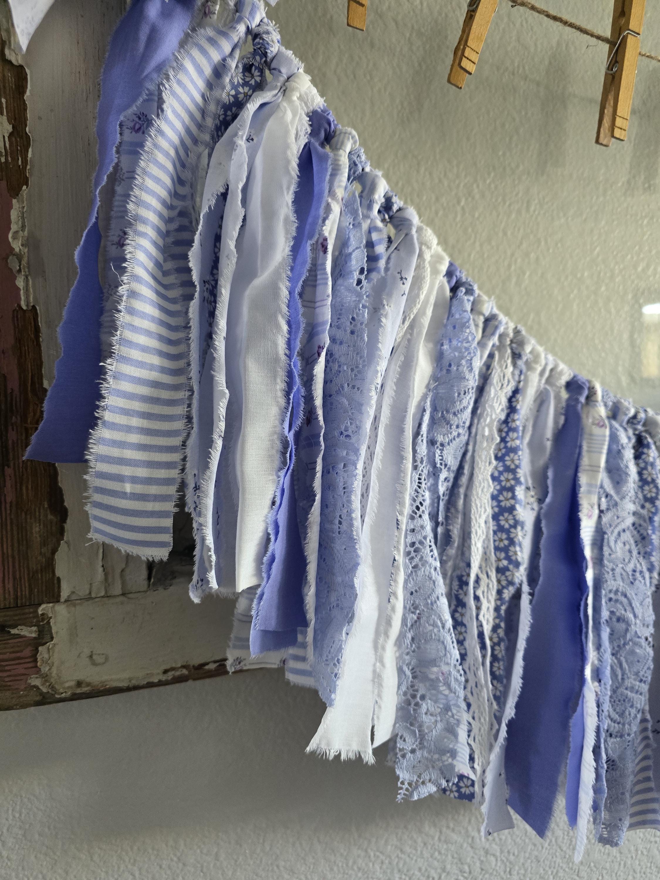 Shabby Rags Periwinkle and White Shabby Chic Rag Garland, Lace, Mantle, Wedding ...
