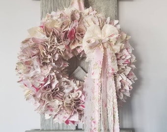 Tea Rose Fabric Wreath, Shabby Chic Lace Bow, Country Decor