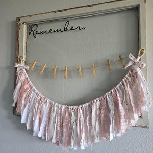 Shabby Chic Rag Garland, Lace Garland, Mantle Garland, Wedding Garland, Photo Backdrop, Shabby Chic Decor, Nursery Decor, Pink & White