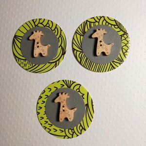 Embellishments for scrapbooking, batch of 3 decorations, cardboard, supply, scrapbooking, giraffe, button, animal, paper, carterie