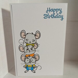 Carte d'anniversaire artisanale - Souris en fête